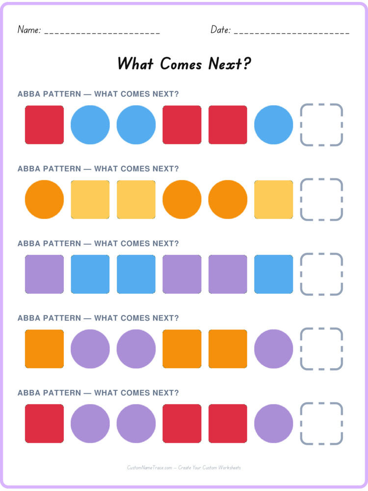 ABBA pattern worksheet 31 for kids