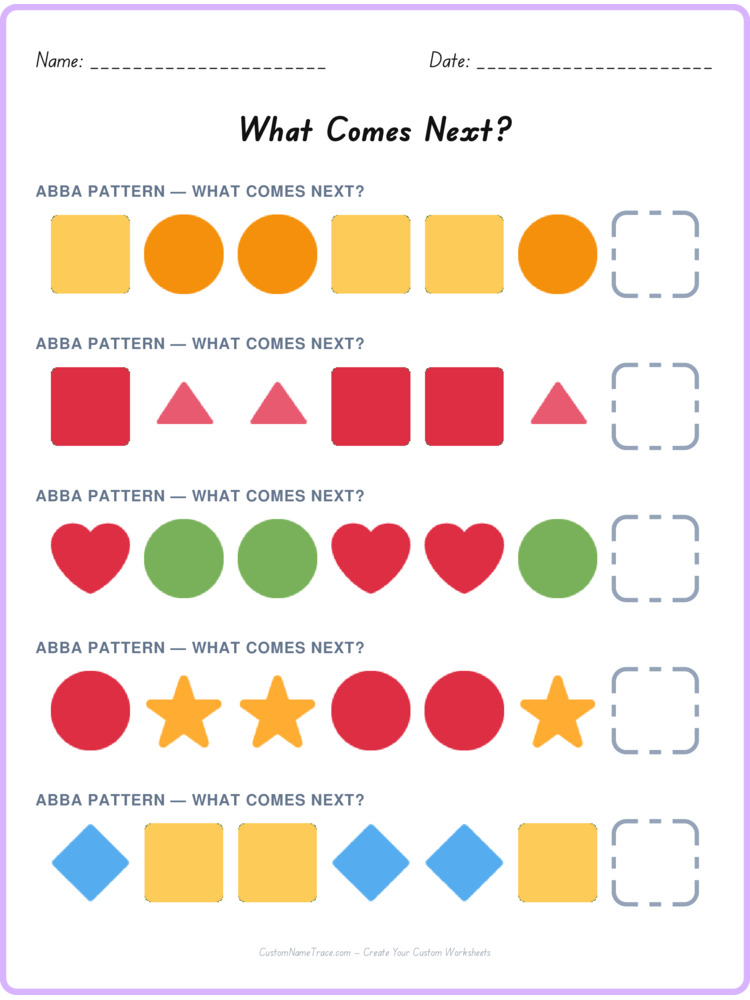 ABBA pattern worksheet 32 for kids