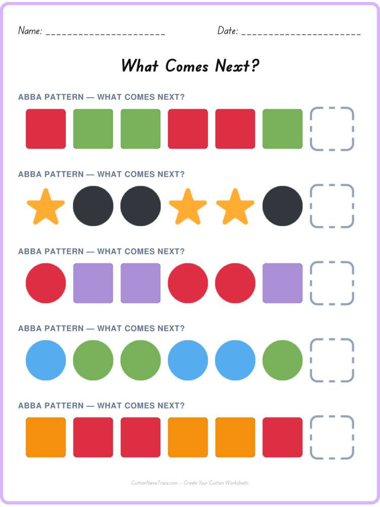 ABBA pattern worksheet 33 for kids