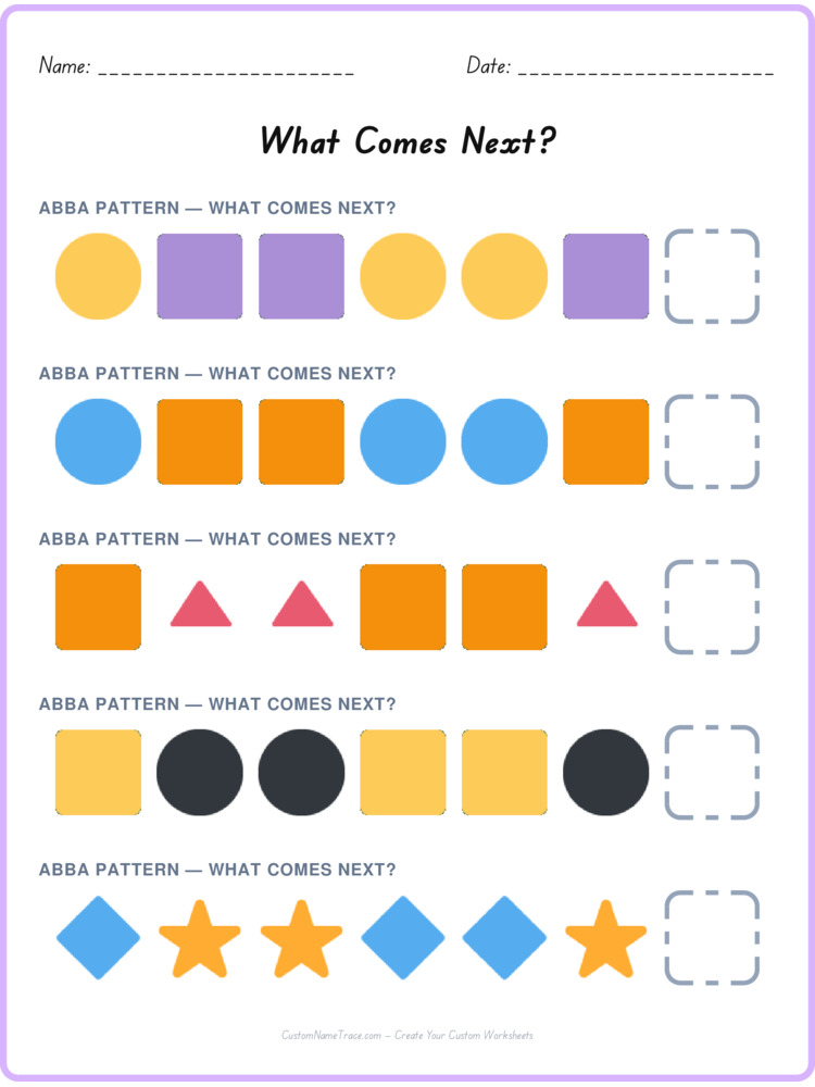 ABBA pattern worksheet 34 for kids