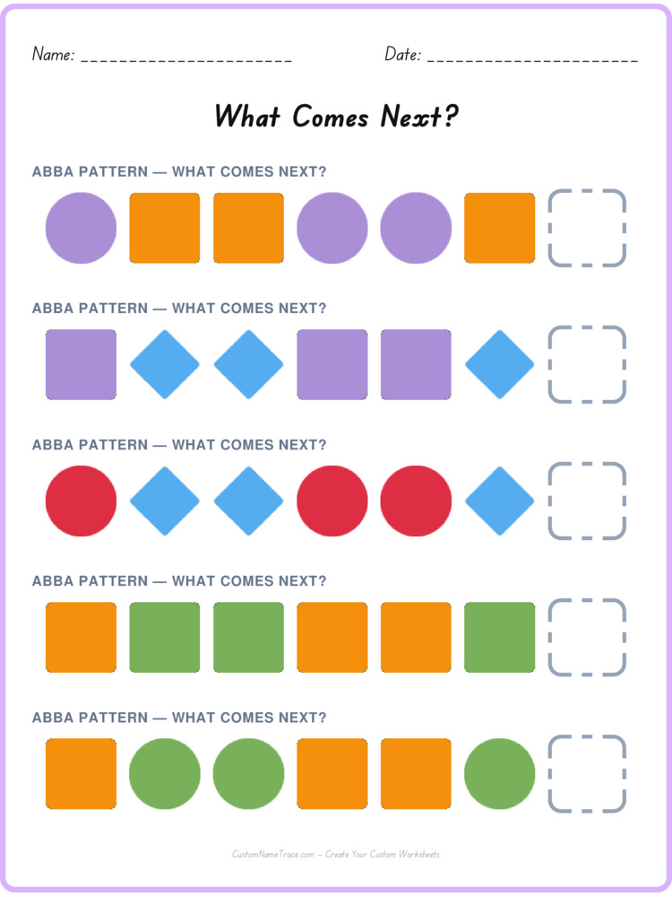 ABBA pattern worksheet 35 for kids