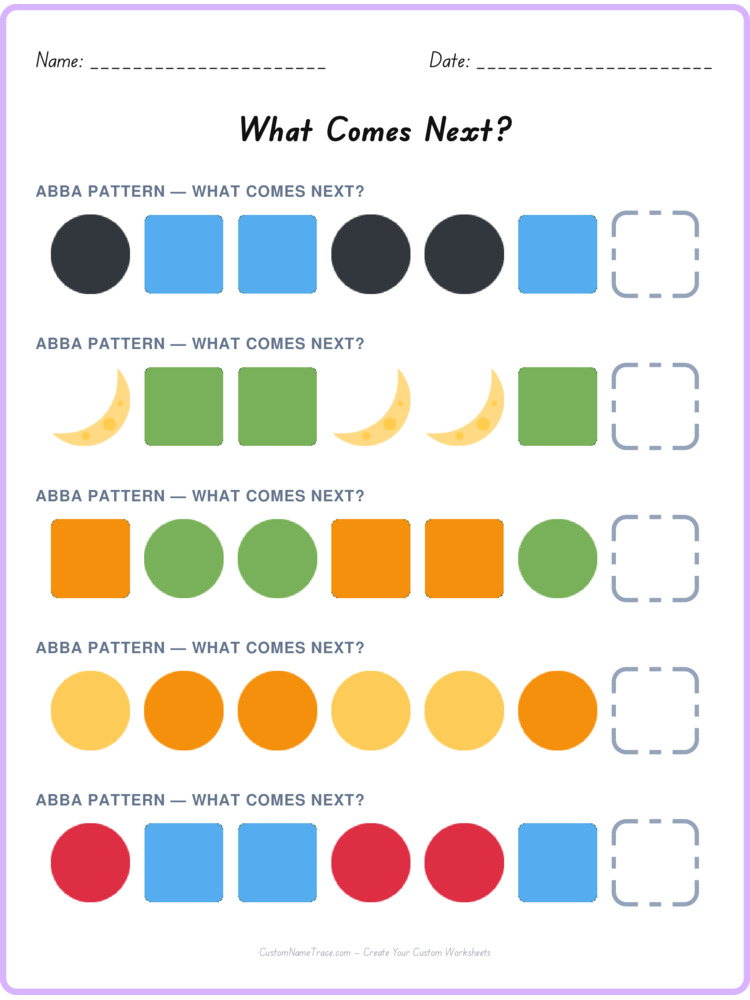 ABBA pattern worksheet 36 for kids