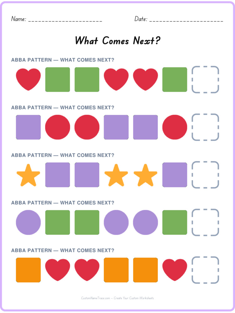 ABBA pattern worksheet 37 for kids