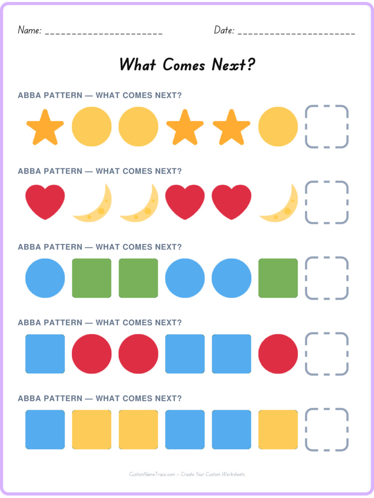 ABBA pattern worksheet 38 for kids