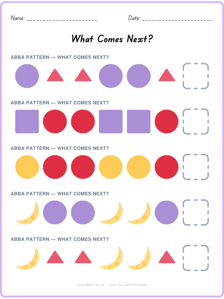 ABBA pattern worksheet 39 for kids