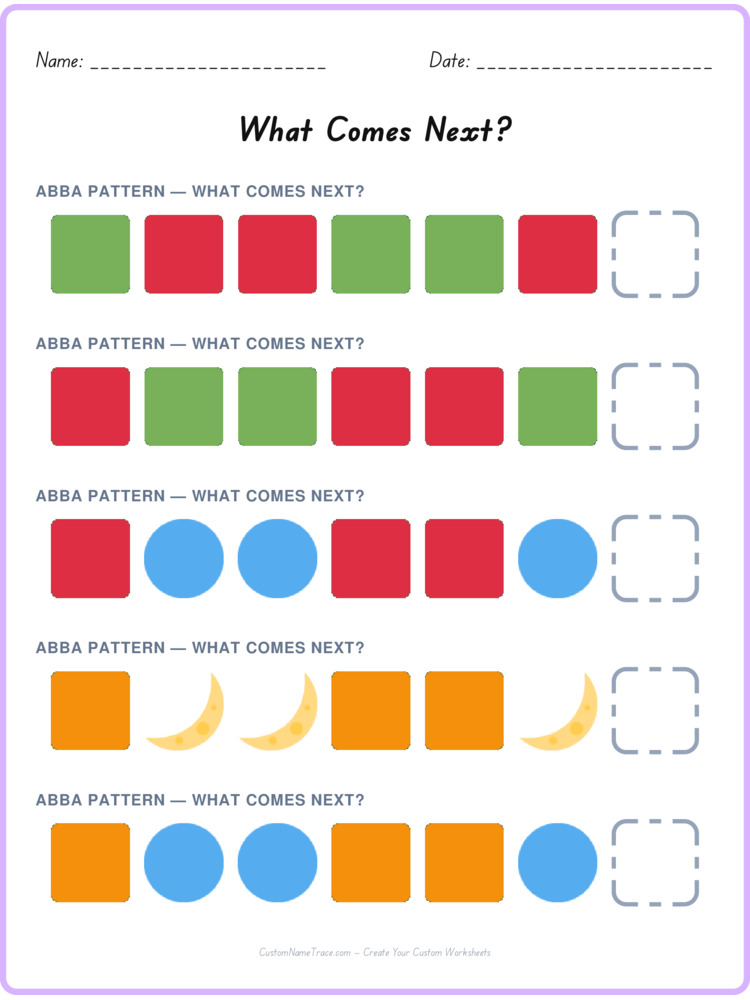ABBA pattern worksheet 4 for kids