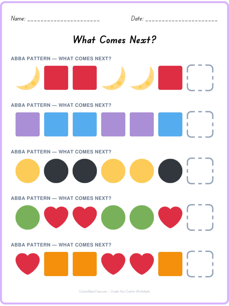 ABBA pattern worksheet 40 for kids