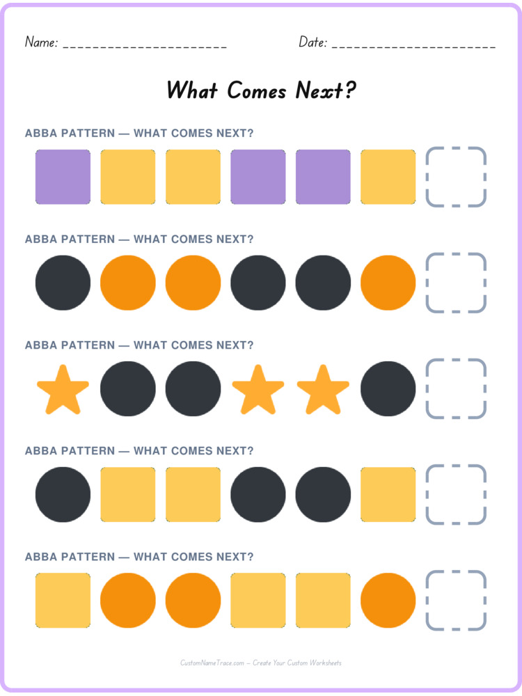 ABBA pattern worksheet 5 for kids