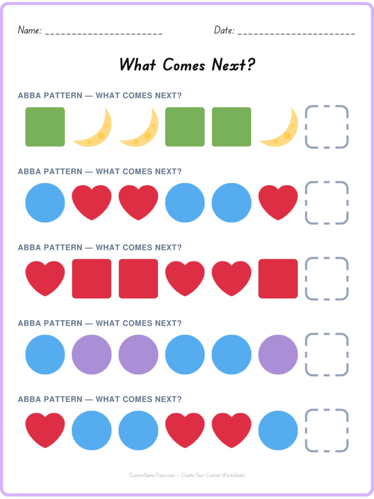 ABBA pattern worksheet 8 for kids