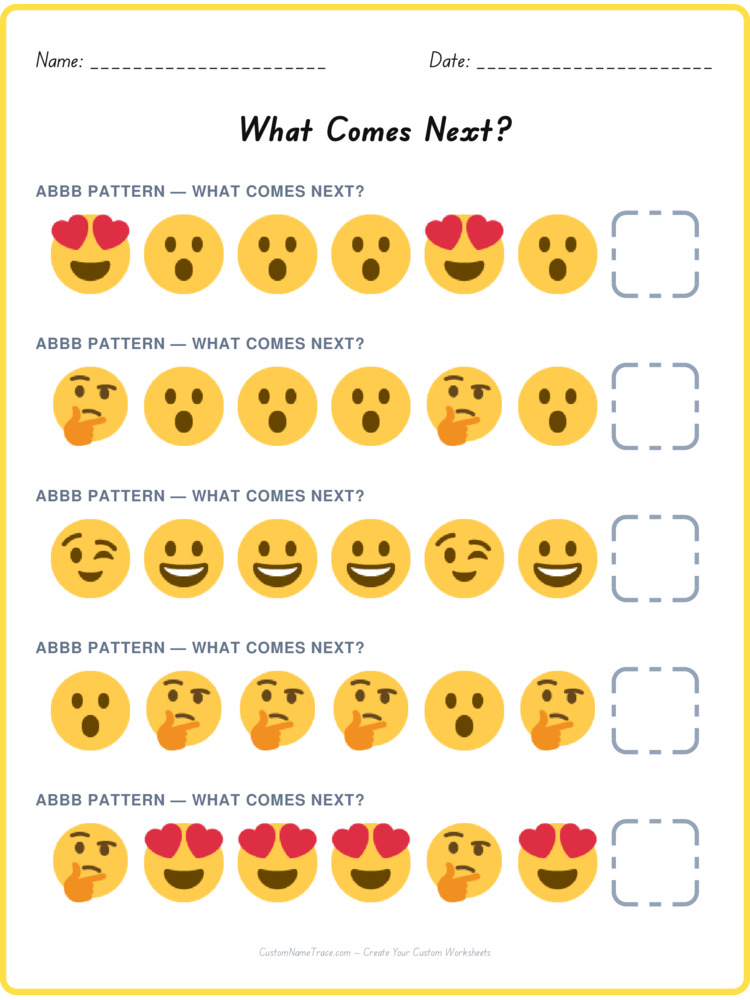 ABBB pattern worksheet 1 for kids