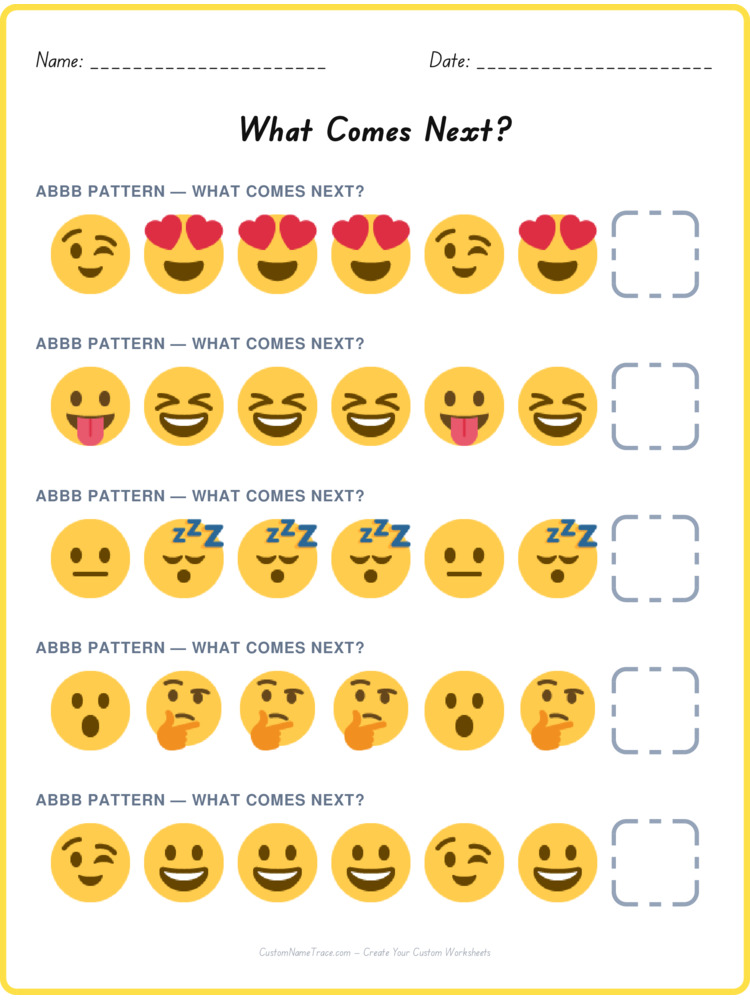 ABBB pattern worksheet 10 for kids