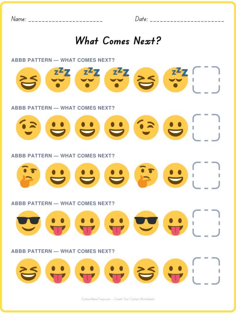 ABBB pattern worksheet 11 for kids