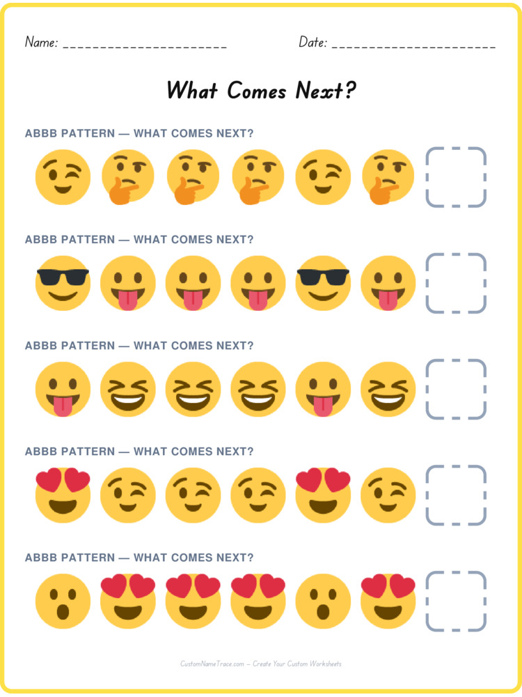 ABBB pattern worksheet 12 for kids