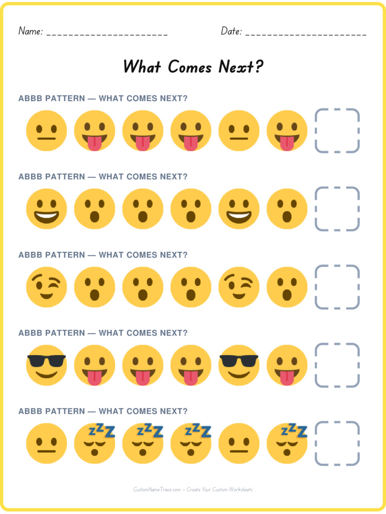 ABBB pattern worksheet 13 for kids