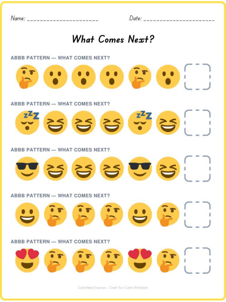 ABBB pattern worksheet 14 for kids