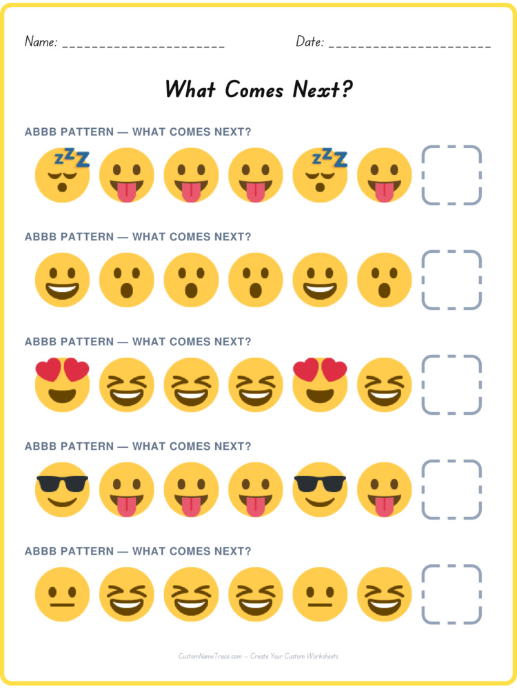 ABBB pattern worksheet 15 for kids