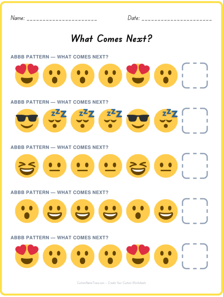 ABBB pattern worksheet 16 for kids