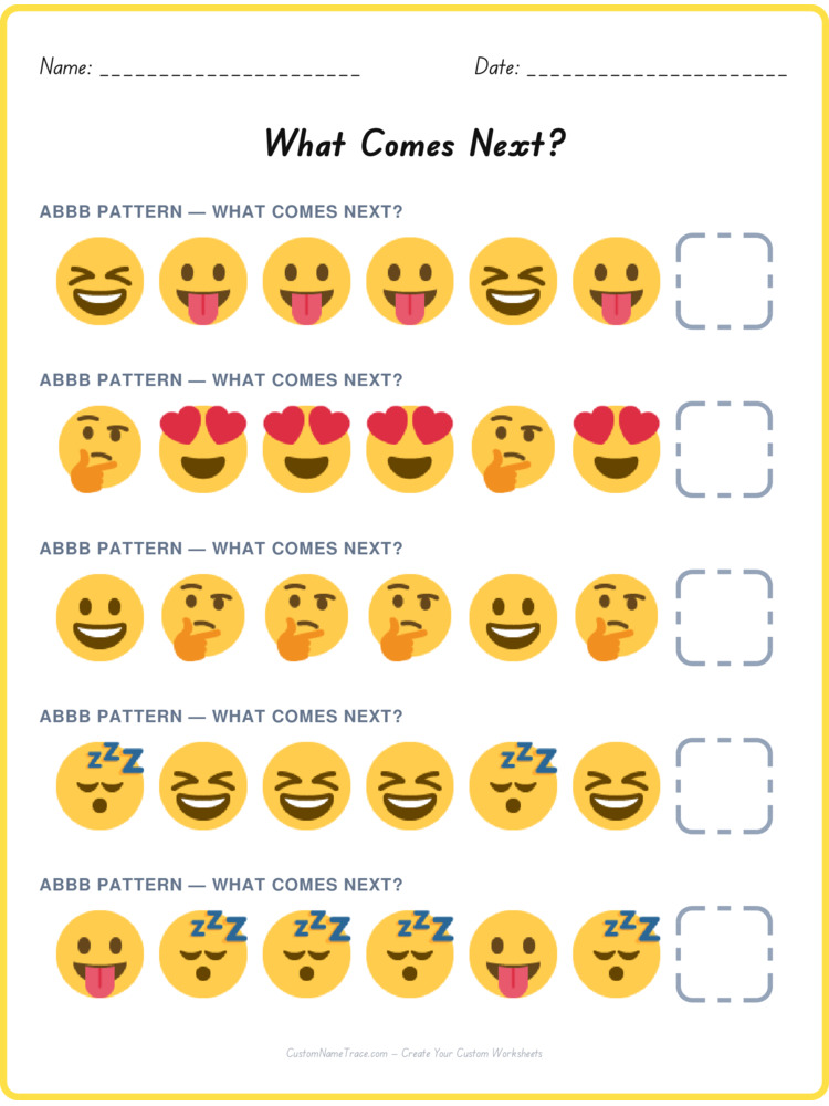 ABBB pattern worksheet 17 for kids