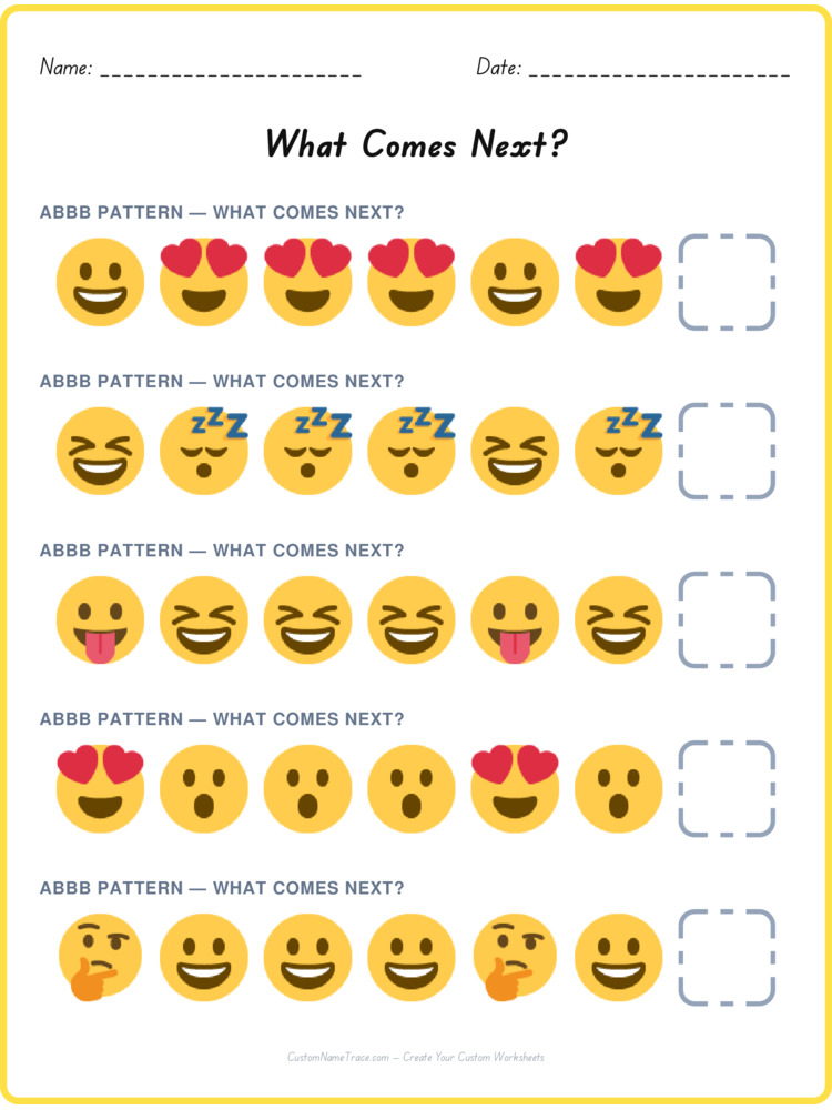 ABBB pattern worksheet 18 for kids