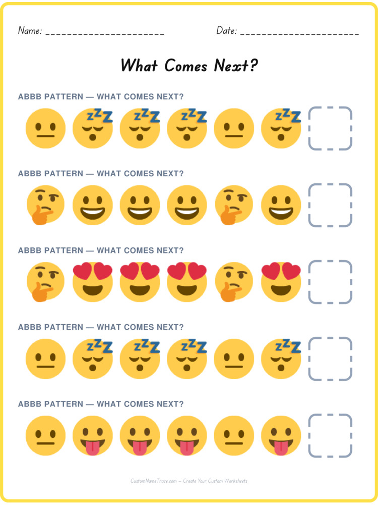ABBB pattern worksheet 19 for kids