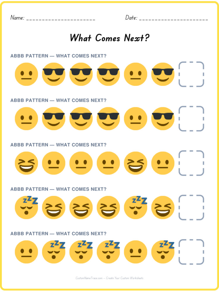 ABBB pattern worksheet 2 for kids