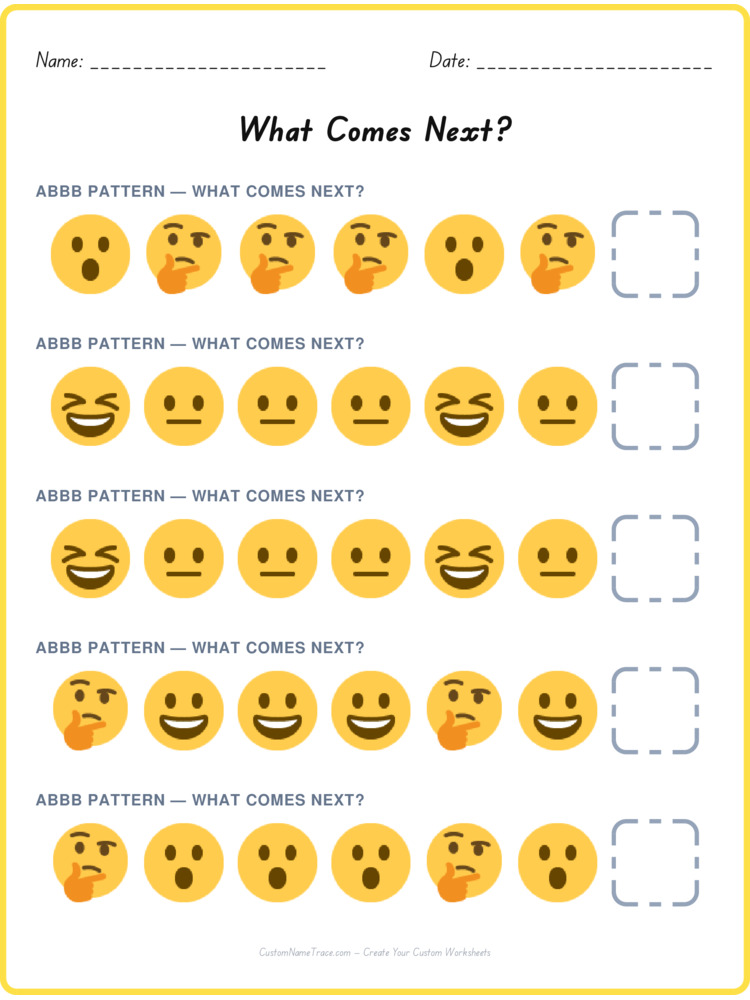 ABBB pattern worksheet 20 for kids