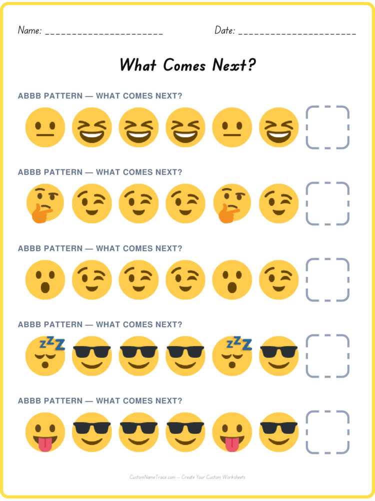 ABBB pattern worksheet 21 for kids