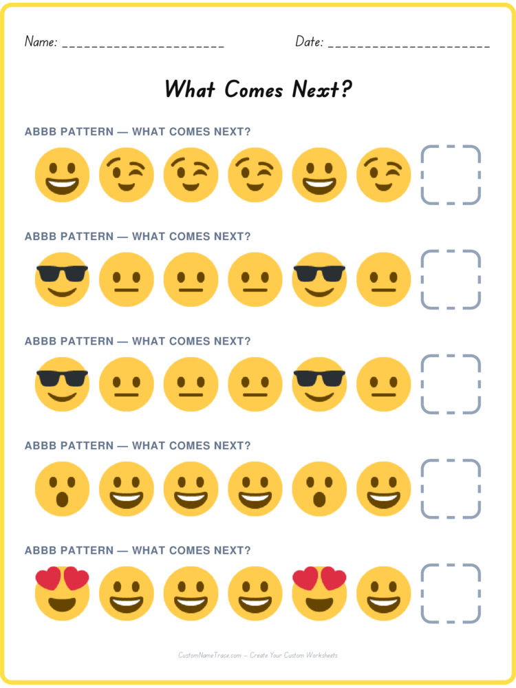 ABBB pattern worksheet 22 for kids