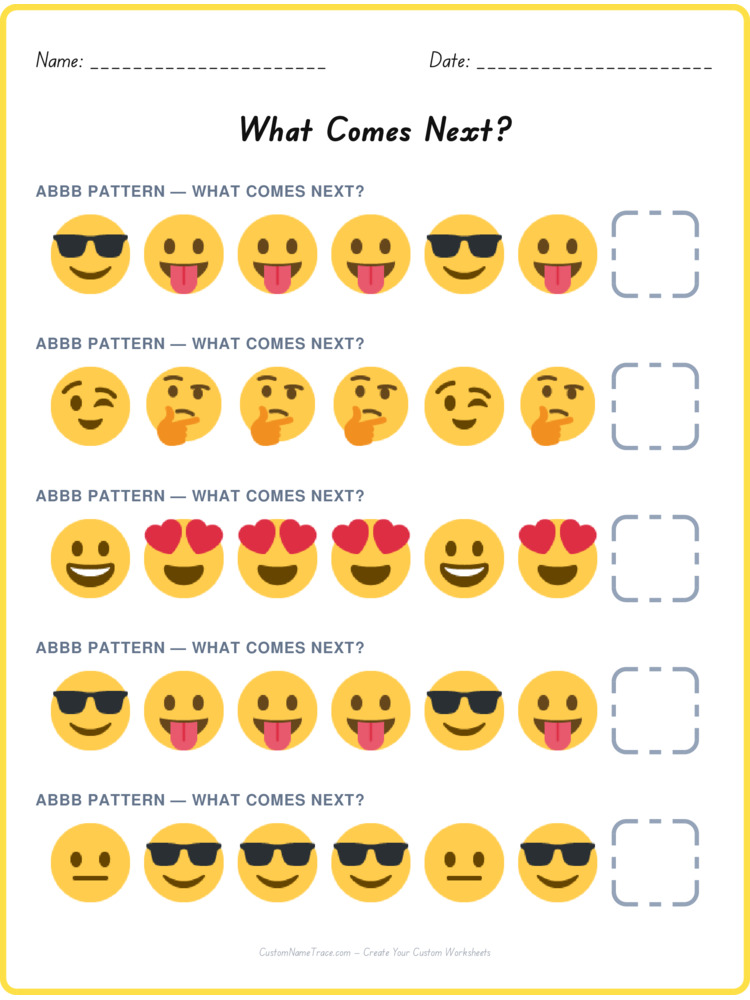 ABBB pattern worksheet 25 for kids