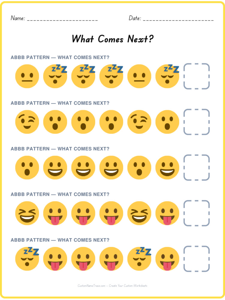 ABBB pattern worksheet 27 for kids