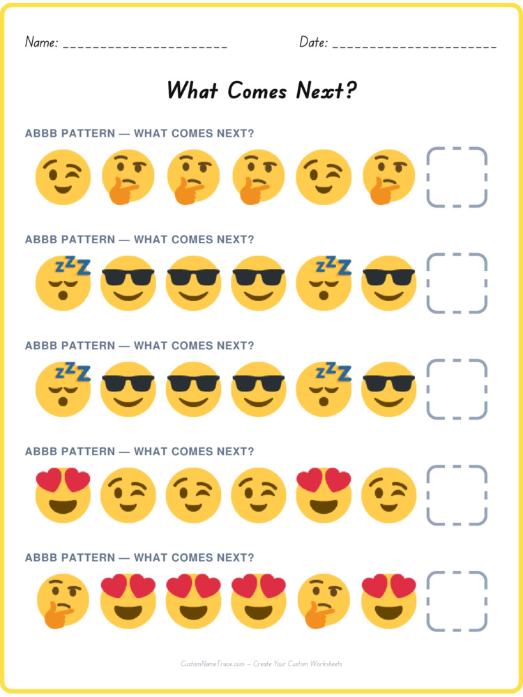 ABBB pattern worksheet 28 for kids