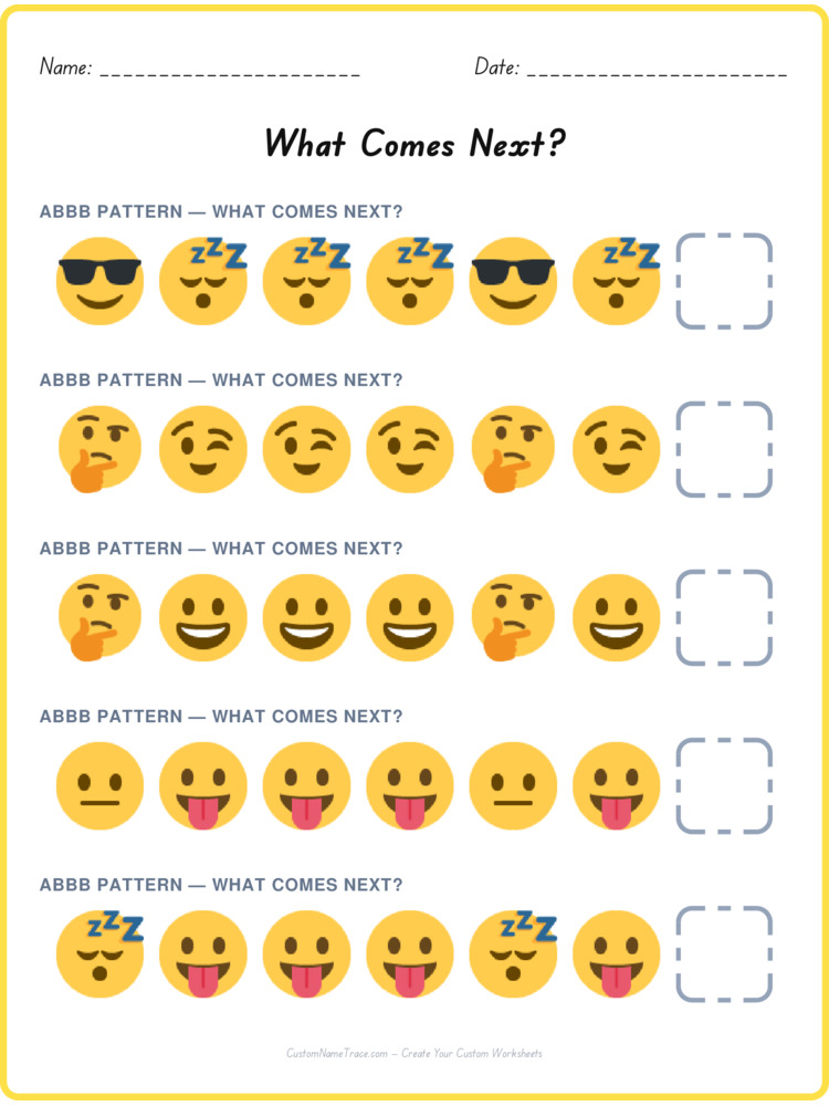 ABBB pattern worksheet 29 for kids