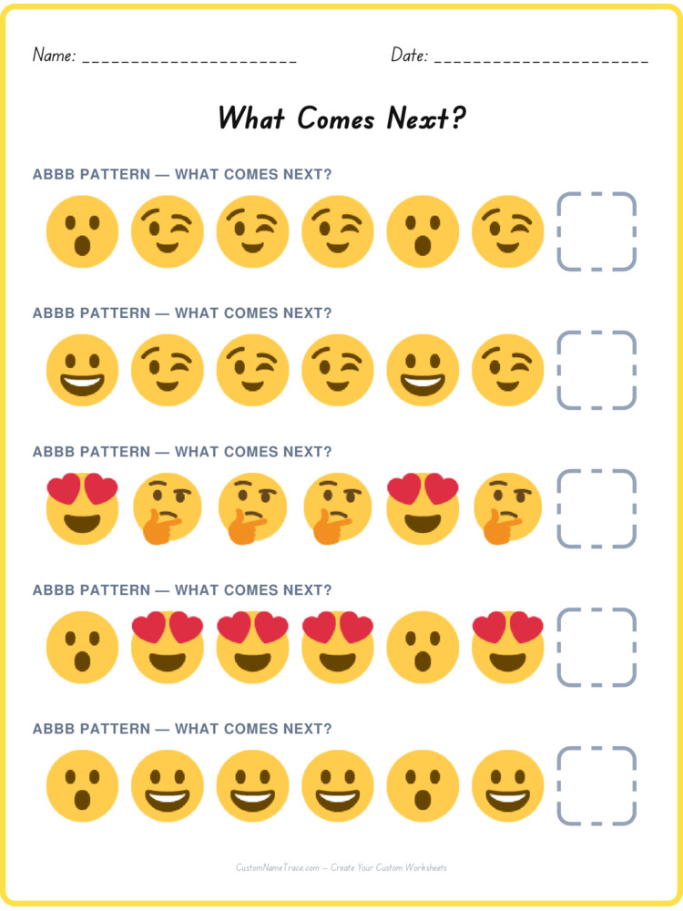 ABBB pattern worksheet 3 for kids