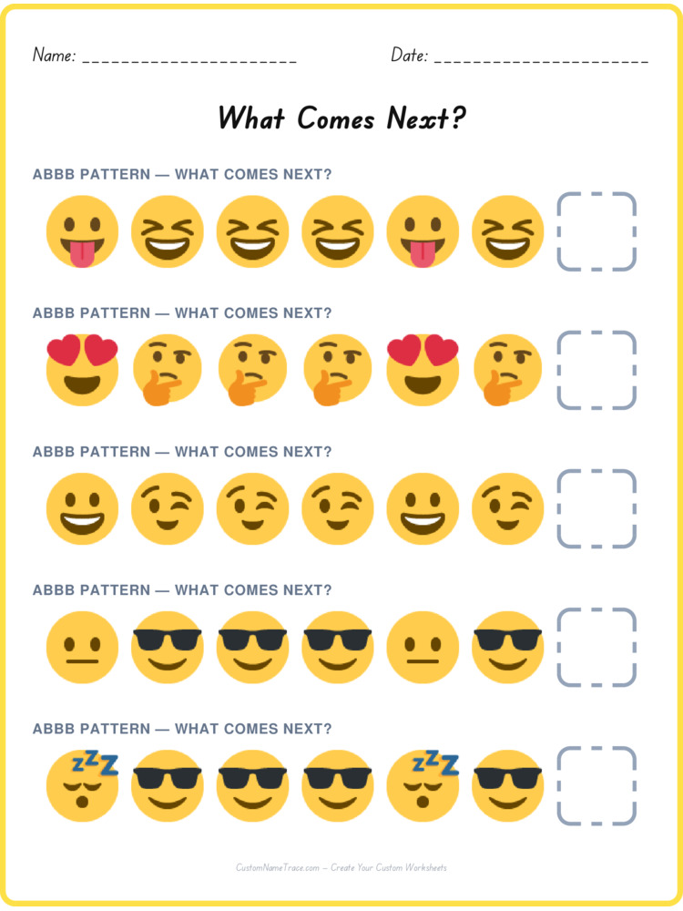 ABBB pattern worksheet 30 for kids