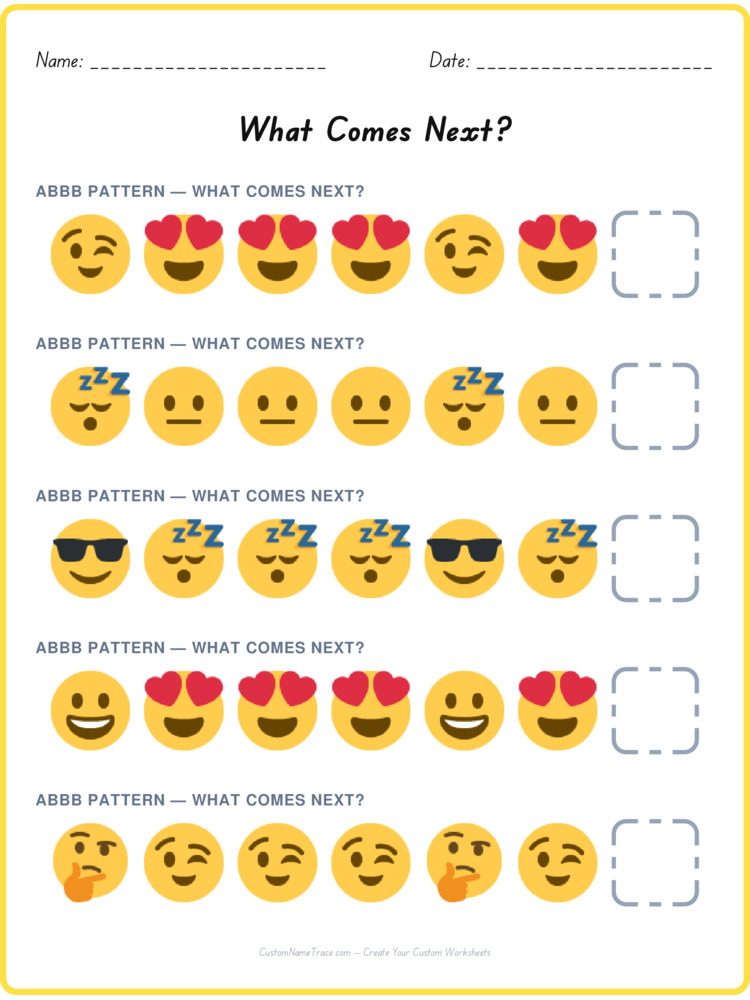 ABBB pattern worksheet 31 for kids