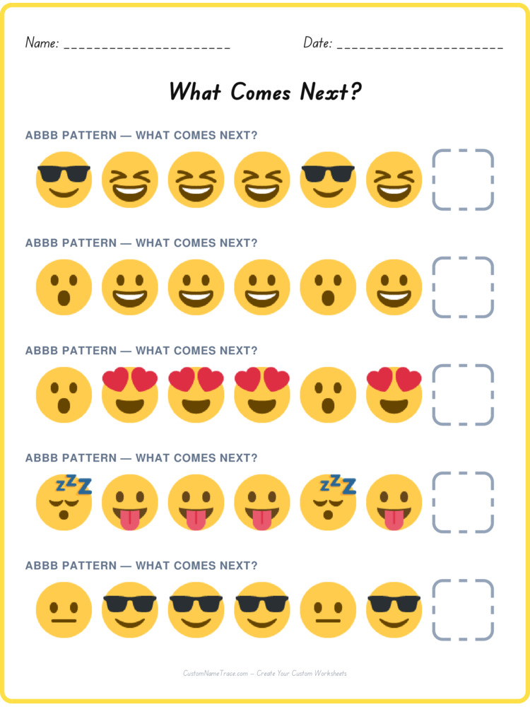 ABBB pattern worksheet 32 for kids