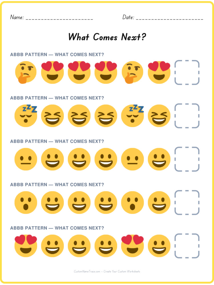 ABBB pattern worksheet 33 for kids