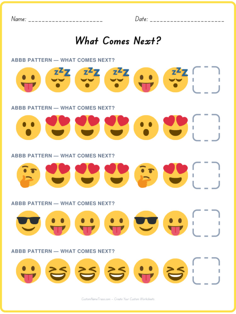 ABBB pattern worksheet 34 for kids
