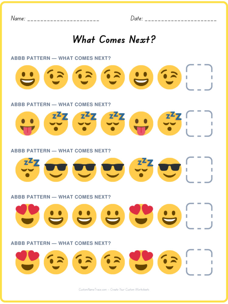 ABBB pattern worksheet 35 for kids