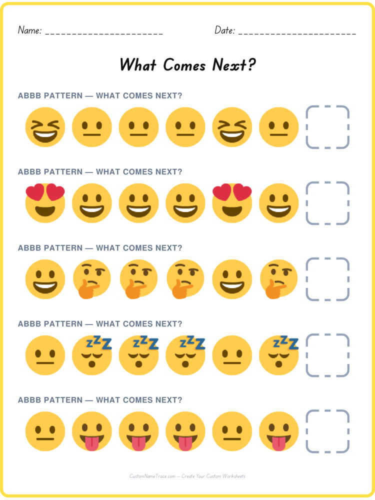 ABBB pattern worksheet 38 for kids