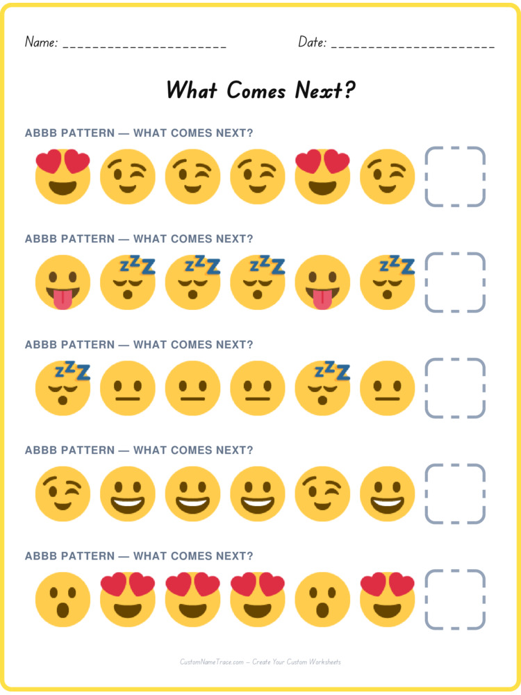 ABBB pattern worksheet 39 for kids