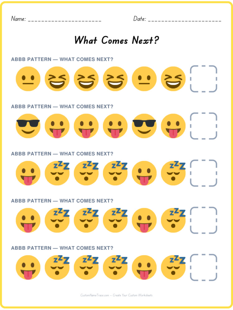 ABBB pattern worksheet 4 for kids