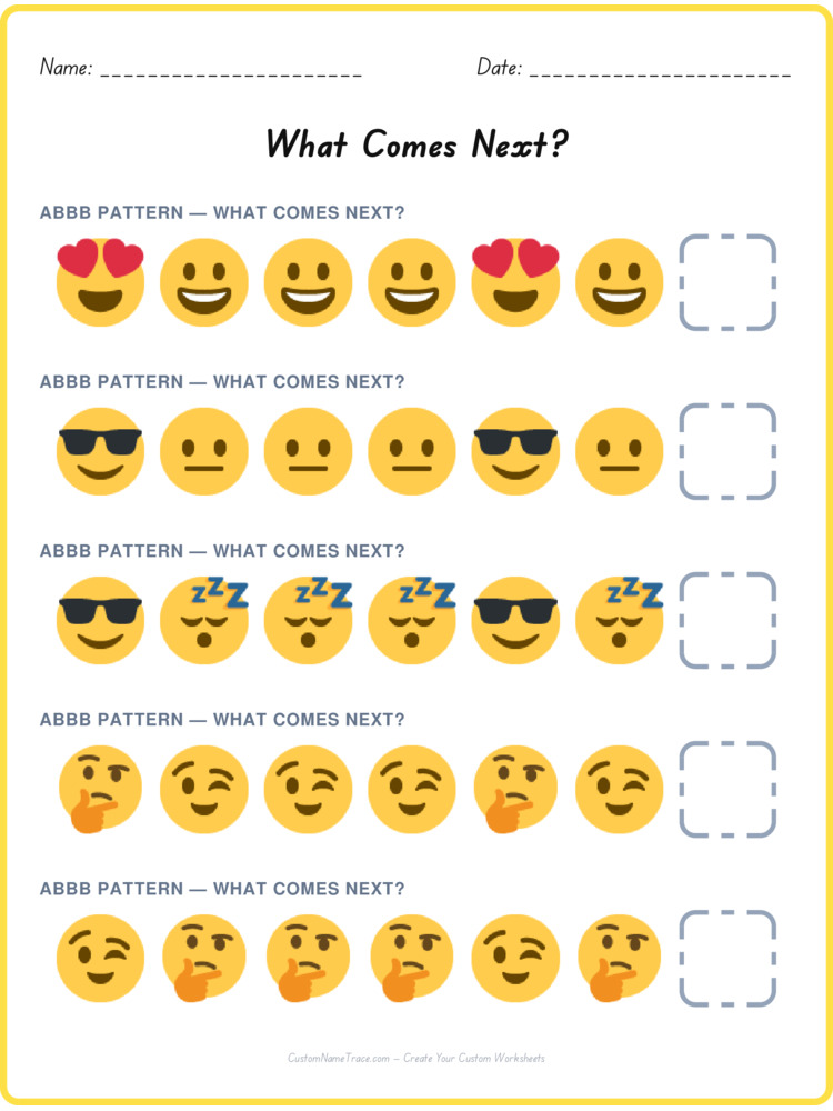 ABBB pattern worksheet 40 for kids