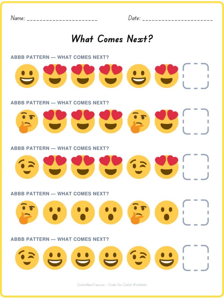ABBB pattern worksheet 5 for kids