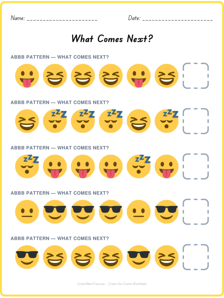 ABBB pattern worksheet 6 for kids