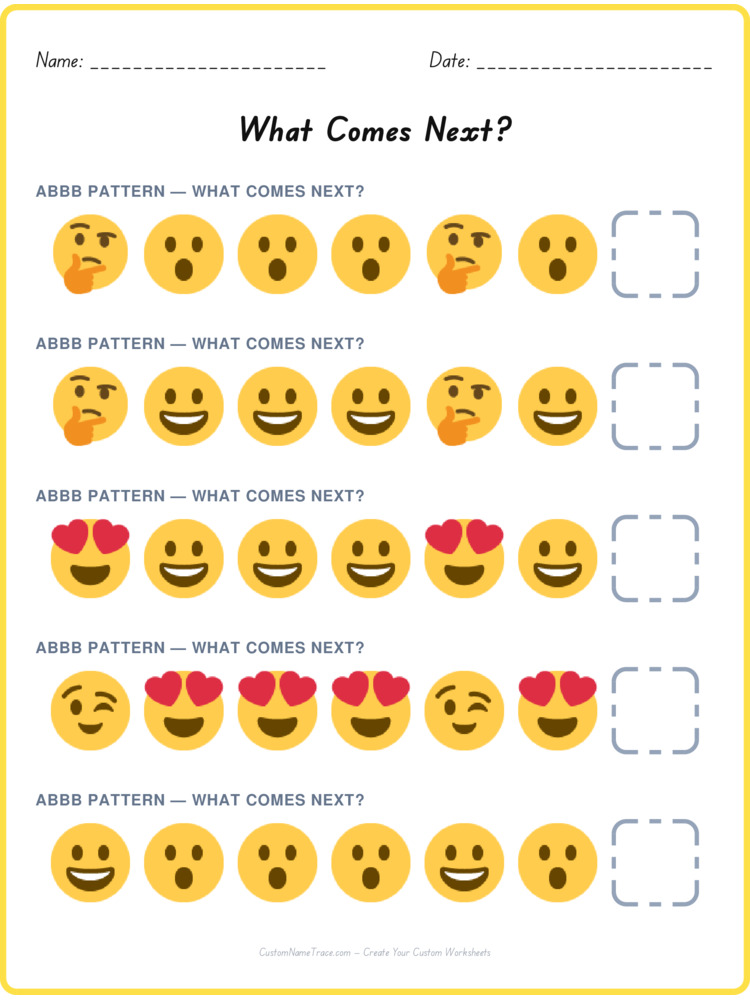 ABBB pattern worksheet 7 for kids
