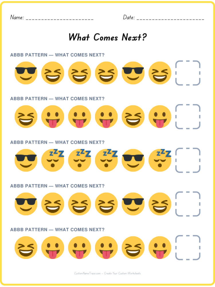 ABBB pattern worksheet 8 for kids