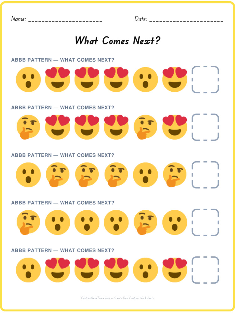 ABBB pattern worksheet 9 for kids