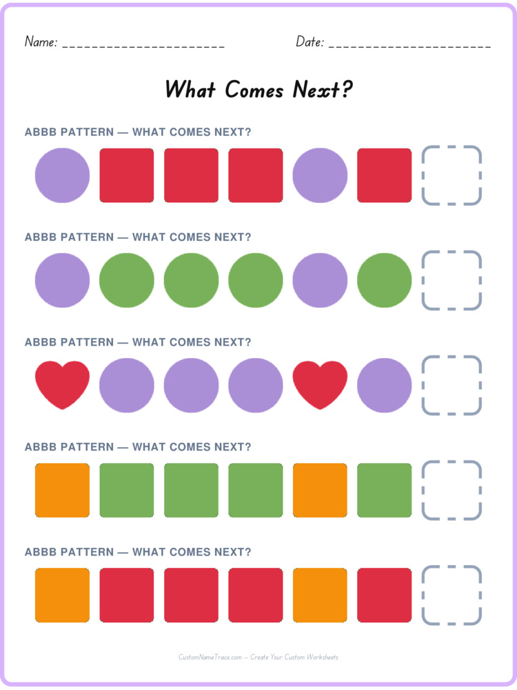 ABBB pattern worksheet 1 for kids