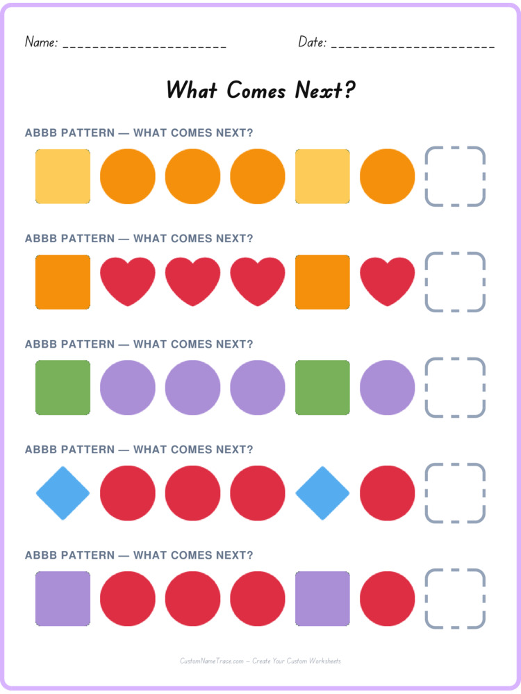 ABBB pattern worksheet 10 for kids
